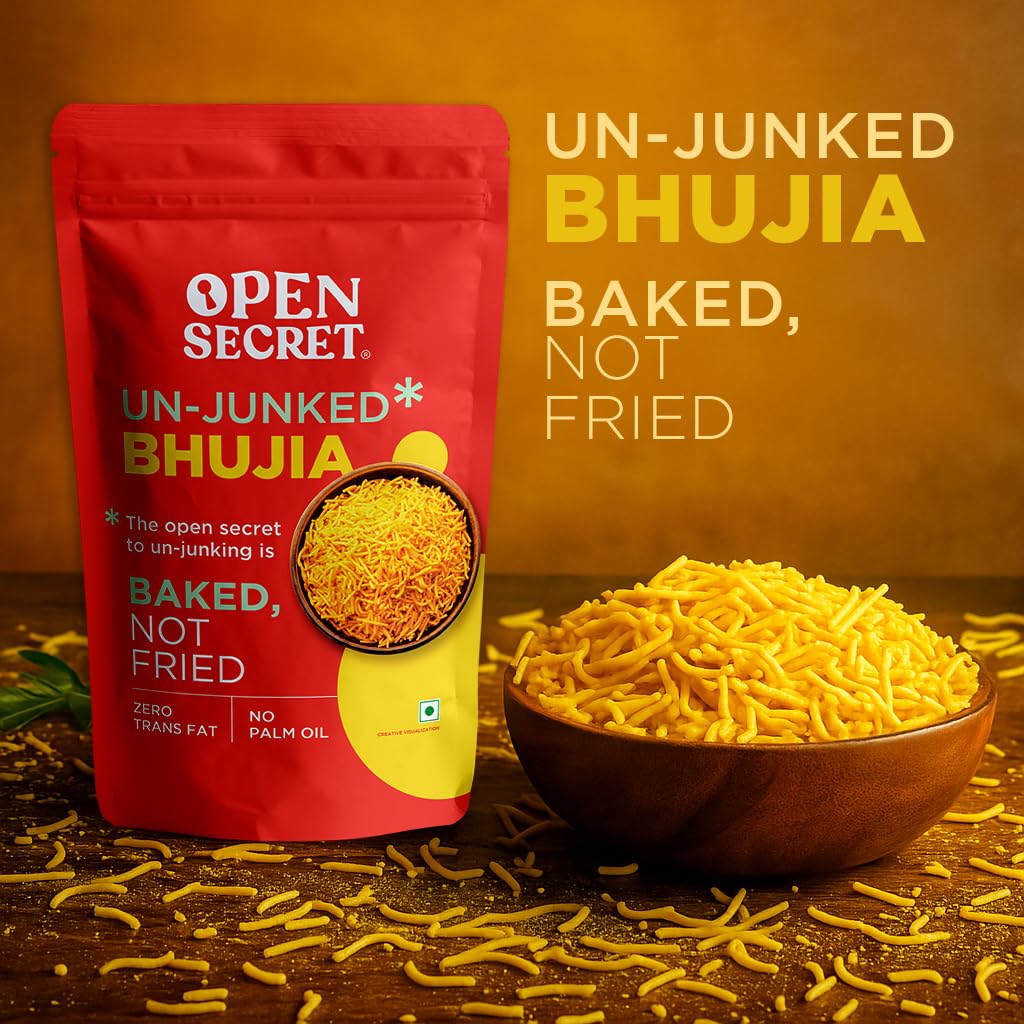 Open Secret Unjunked Bhujia | Namkeen| Baked not Fried | No Palm Oil | Crunchy Tasty Snacks| Tea Coffee Time | Zero Trans Fat| No Cholesterol (Pack of 1) 1