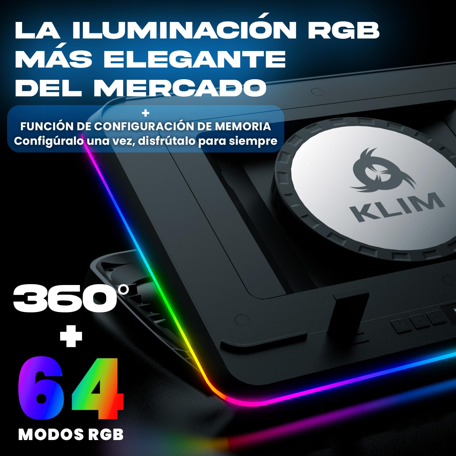 KLIM Turbofrost MAX - Base Refrigeradora Portátil RGB, con Potente Turbofan XL, para Portátil, 15.6-17, Nuevo Sistema para un Flujo de Aire Óptimo, Velocidad Ajustable, Pantalla LCD