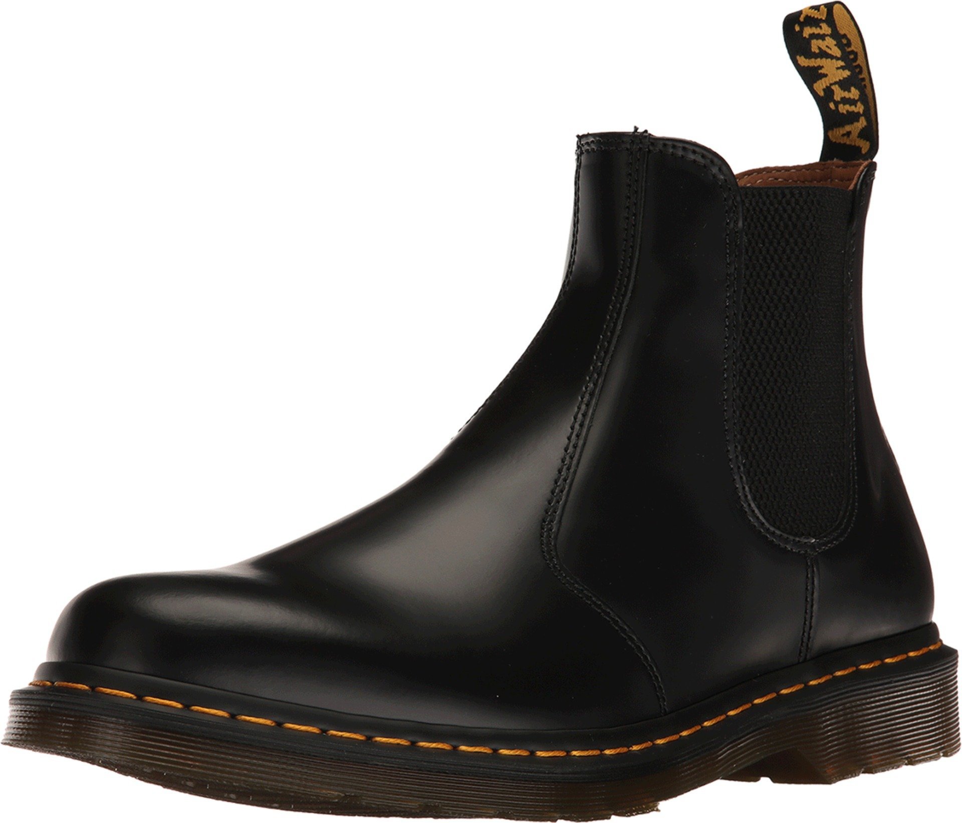 Dr. Martens Men's Black Dr.martens 2976 Yellow Stitch Smooth Leather Chelsea Boots 'Black'