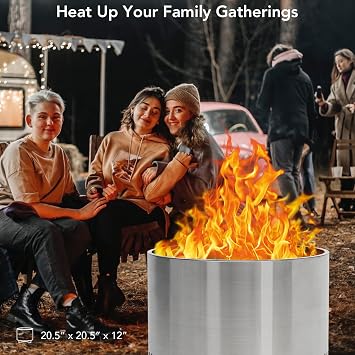 Smokeless Firepit 20.5Inch Portable Outdoor Fire Pit with Removable Ash Base, Stainless Steel Wood Burning Fireplace for Camping, Outside, Bonfire, Backyard and Patio