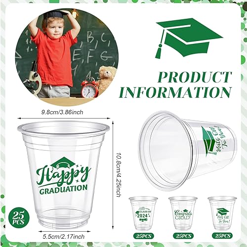 Miniatura 3 de Paquete de 100 vasos desechables de graduación de 12 onzas de plástico desechables para la clase de 2023 Felicidades graduadas elegantes suministros
