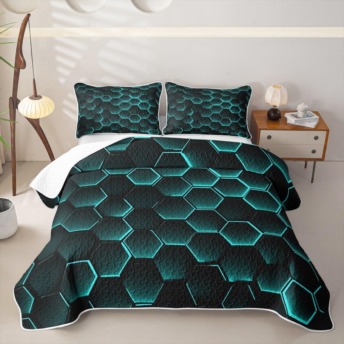 Erosebridal Honeycomb Kids Quilt Modern Hexagon Quilt Set Queen Geometrical Bedding Coverlet Beehive Geometric Bedspread