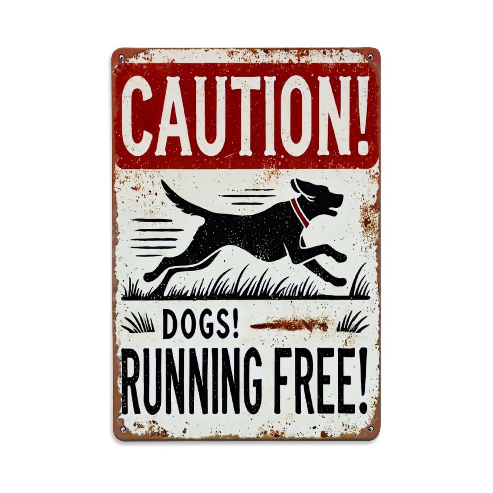 Jdfenggu Vintage Caution Dogs Running Free Sign Retro Metal Tin Sign, Decor Art Poster For Bar, Home, Man Cave, Kitchen, Laundry Room Gift 8X12inch