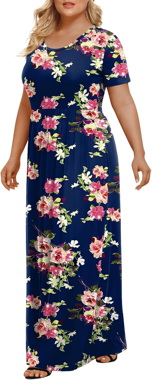 LONGYUAN Women's Plus Size Maxi Dresses for Curvy Women Summer Short Sleeve Casual 2026 Long Dress XL-6XL - Image 2