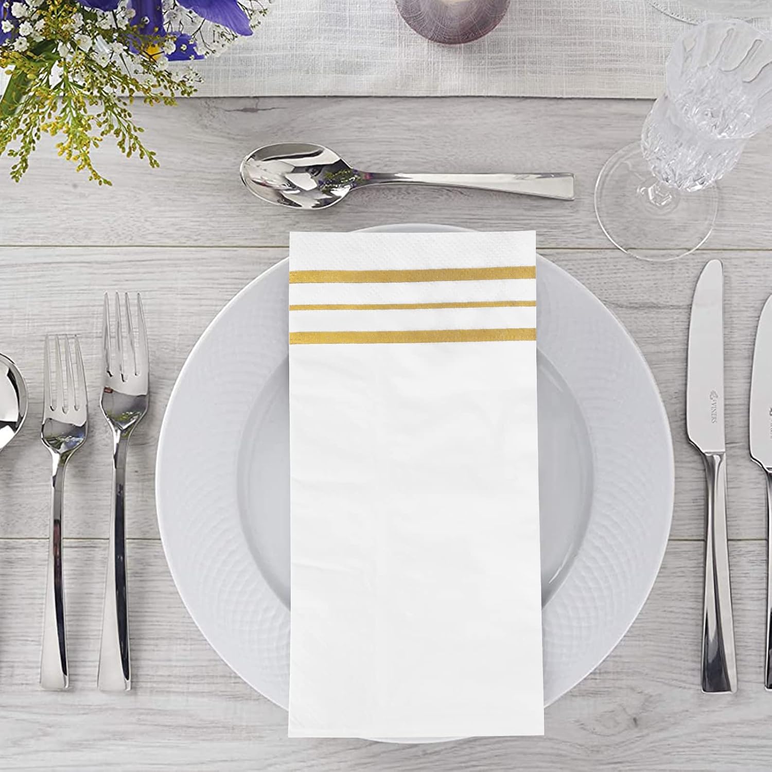 100 Pcs White and Gold napkins, Dinner Paper Napkins Disposable Hand Towels for Bathroom, Soft, Absorbent, Gold Party Wedding Napkins for Kitchen, Parties, Dinners or Events (Yellow, 100) - Image 4