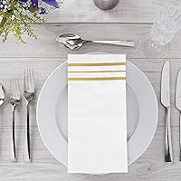 Vista 4 de 100 piezas de servilletas blancas y doradas, servilletas de papel para cena, toallas de mano desechables para baño, servilletas suaves