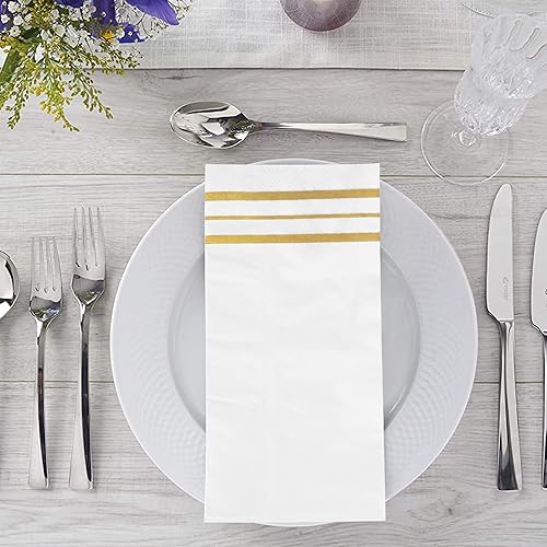 Miniatura 4 de 100 servilletas de papel desechables de color blanco y dorado, toallas de mano para baño, suaves, absorbentes, doradas para fiestas, bodas, fiestas,