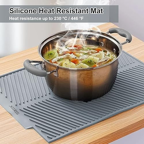 Miniatura 6 de SOQKEEN Tapete de secado de silicona de 17 x 13 pulgadas, tapete escurridor de platos con ranuras, antideslizante, resistente al calor, tapete de