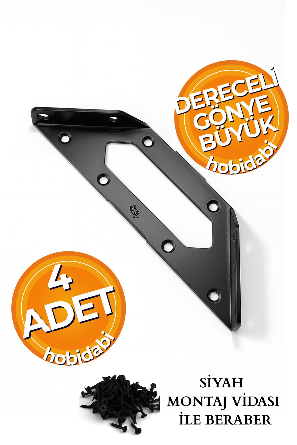 Mobilya Köşe Birleştirme Aparatı, Siyah Metal L Gönye Köşebent, 154x62x68 mm, 2.00 mm Kalınlık, Dolap Sabitleyici Bağlantı Demiri, Montaj Vidası ile Beraber, 4 Adet