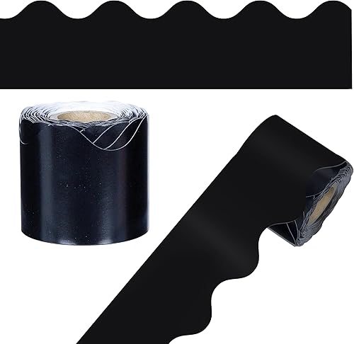 Carson Dellosa - Rollo de tira de papel de color negro con borde superior ondulado para enmarcar tableros de anuncios pupitres taquillas pizarras