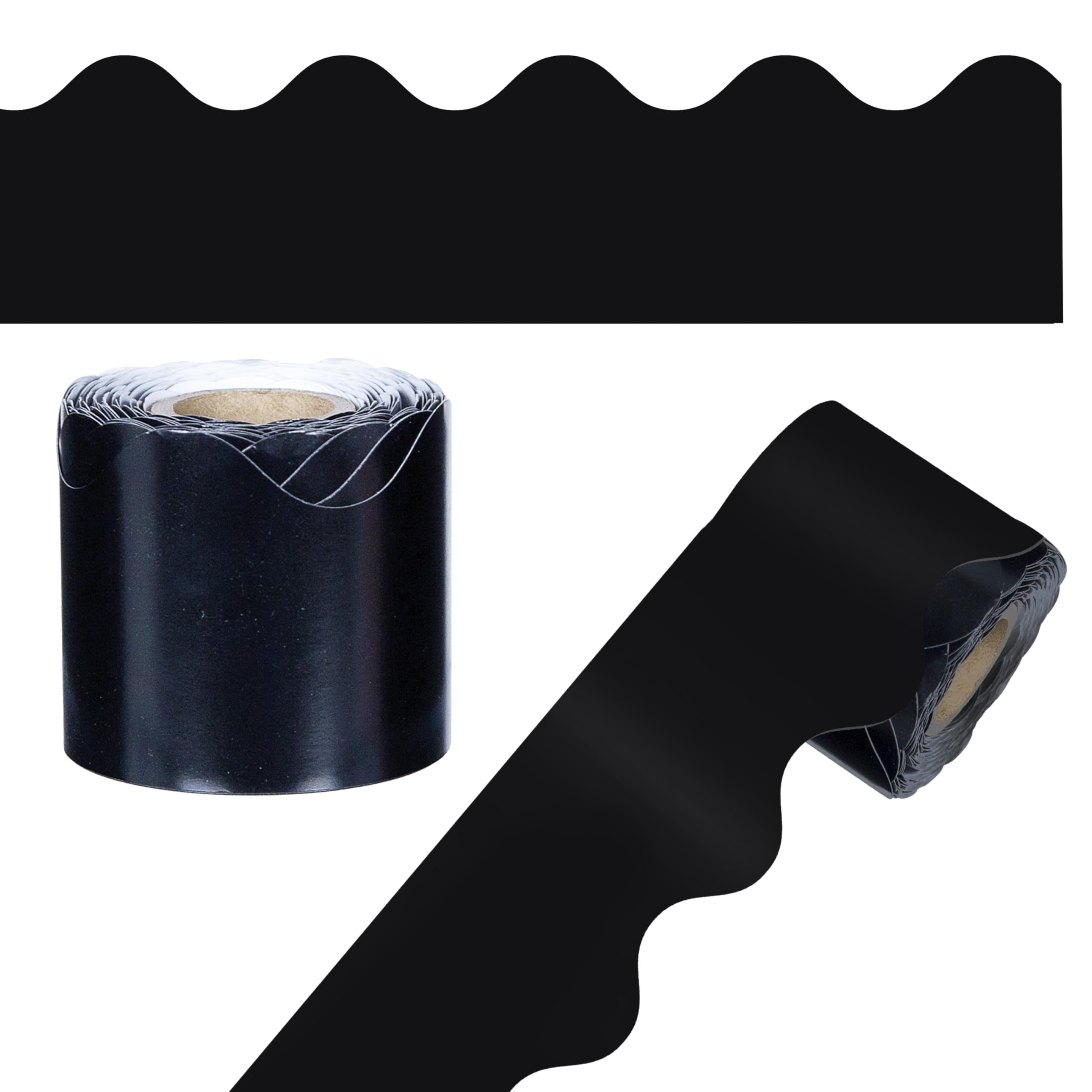 Carson Dellosa 36Ft of Black Bulletin Board Borders, 1 Roll of Scalloped Trim for Rolling Whiteboard, Cork and Posterboard, Office Decorations, and Classroom Decor