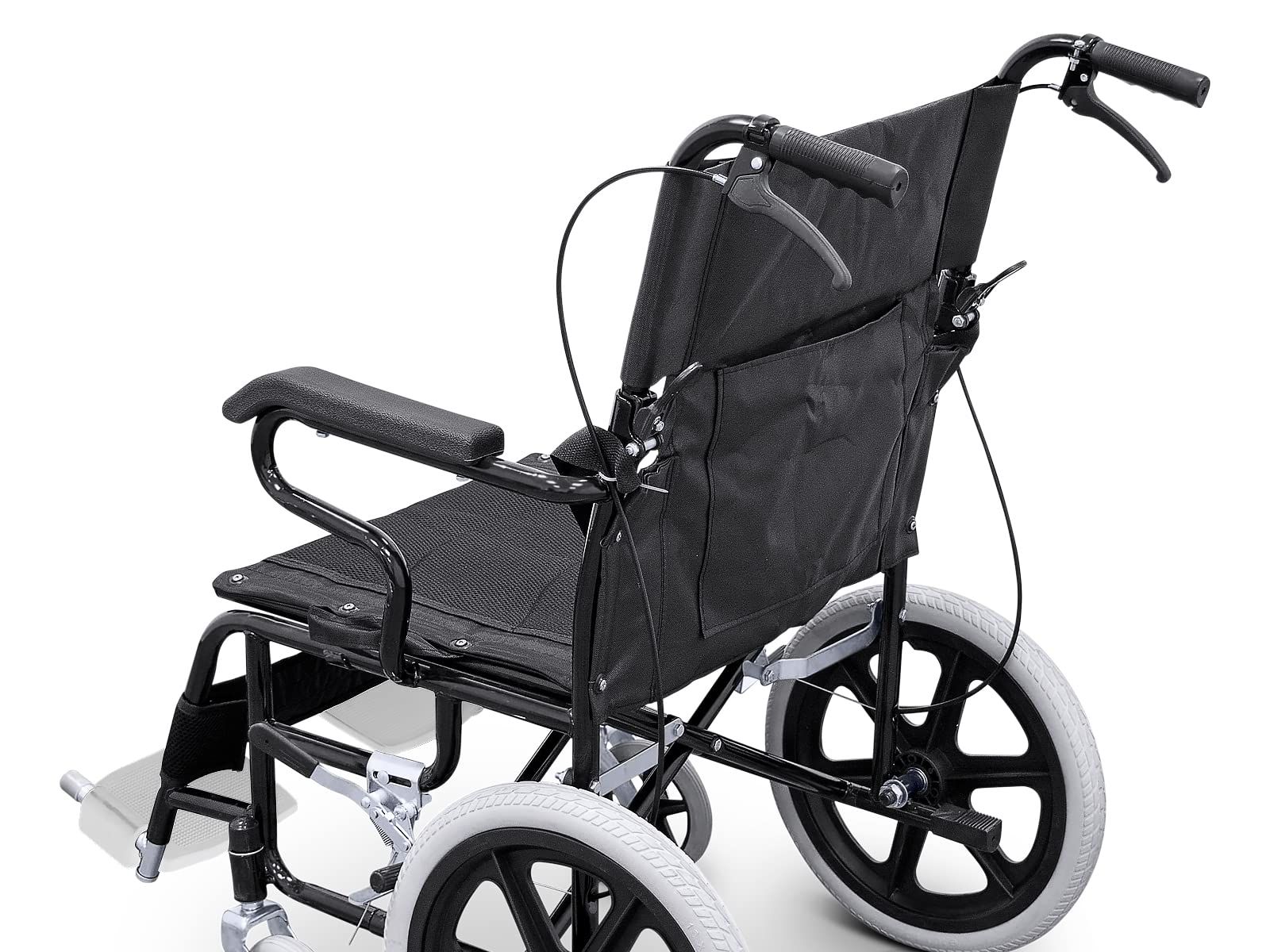 QUIRUMED Fauteuil roulant pliable pour le transfert, Repose-pieds rabattables, Ceinture de sécurité, Freins sur les poignées, Jusqu'à 120 kg