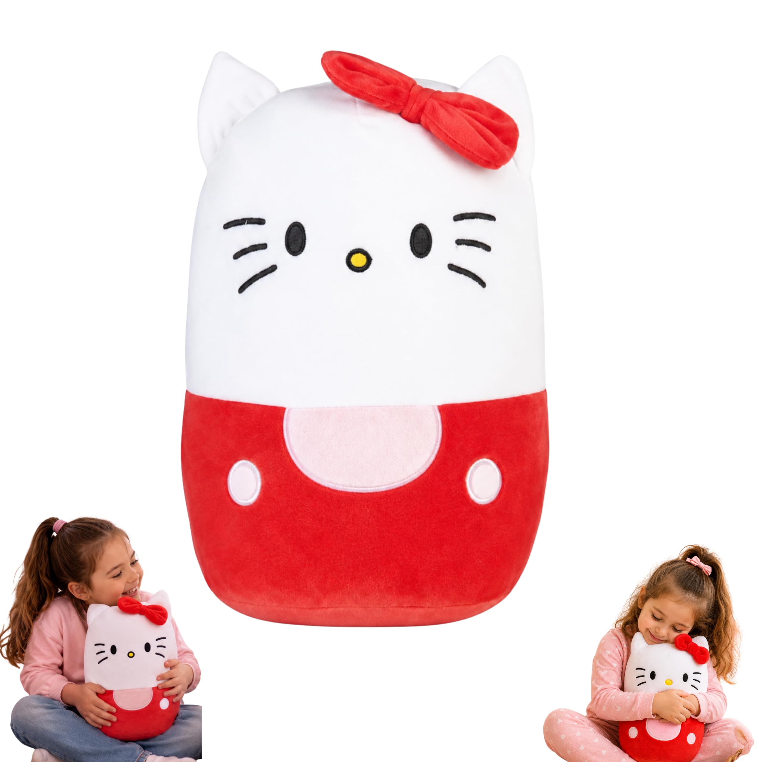 SRV Hub Hello Kitty Red Oval Plush Pillow 25cm, Soft Stuffed Character Cushion, Cute Decorative Throw Pillow for Bed, Sofa & Bedroom, Gift for Kids & Collectors