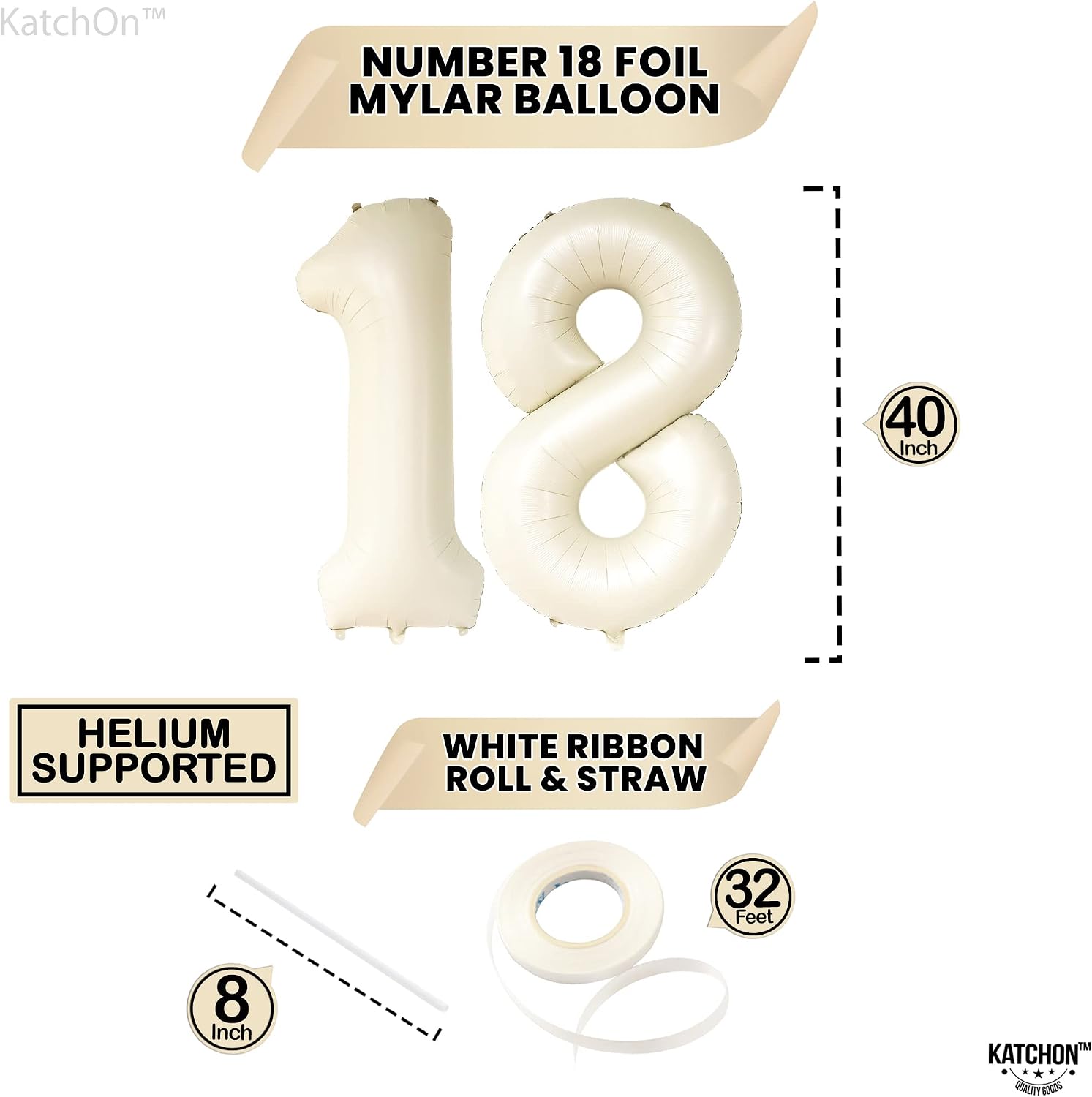 KatchOn, Cream White 18 Balloon Numbers - Large, 40 Inch | 18 Balloons, 18th Birthday Decorations for Girls | 18th Birthday Balloons | Number 18 balloons, Anniversary Decorations