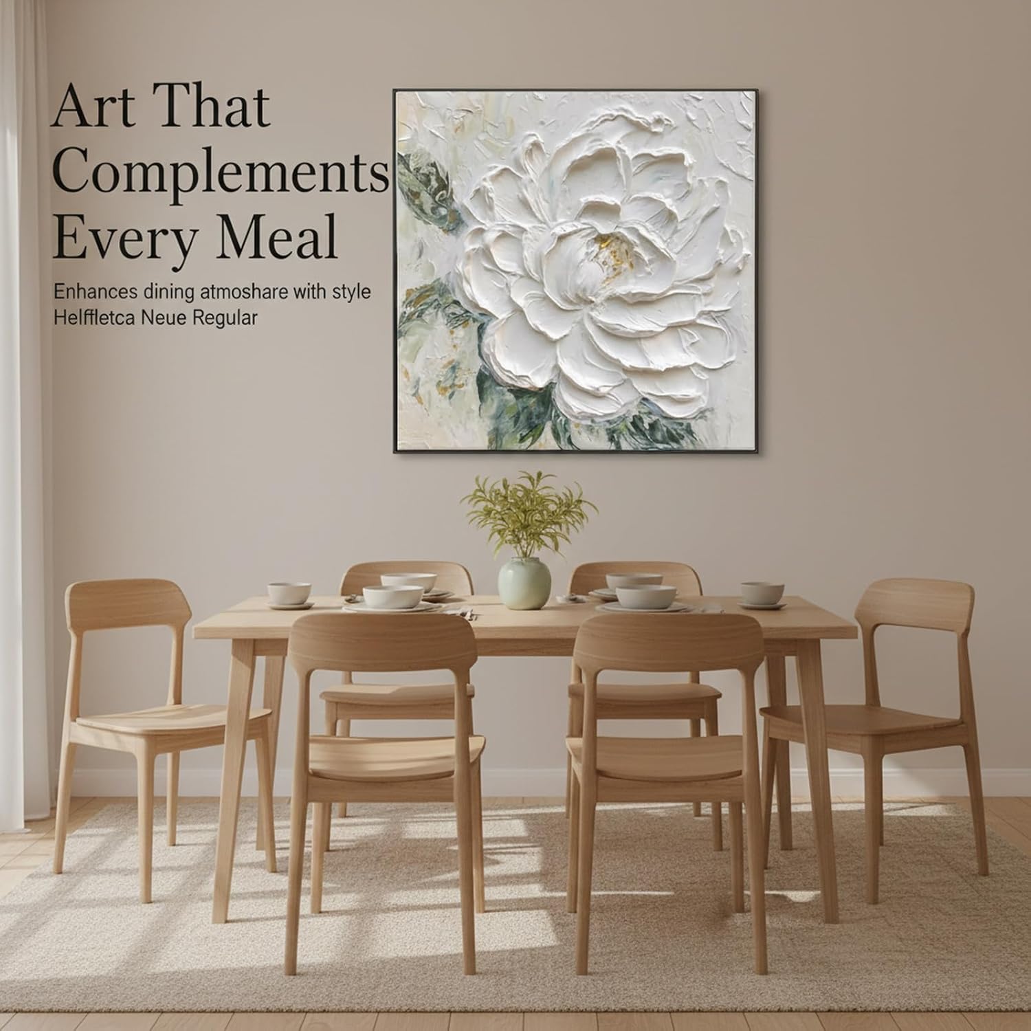 Hand Painted White Flower Oil Painting for Kitchen, Large 3D Floral Canvas Wall Art for Living Room, Framd Modern Wall Decor for Bedroom,Office Home Decor 32" x 32"