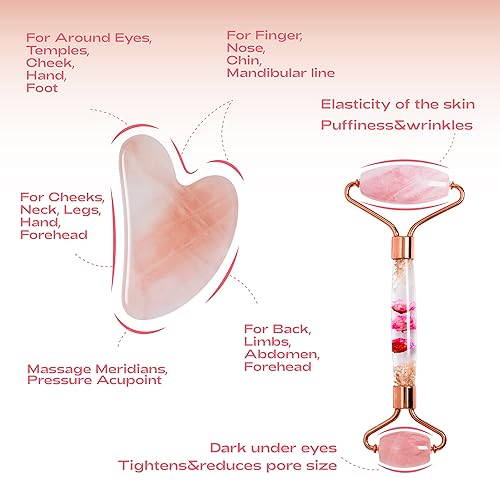Miniatura 3 de Gua Sha y Roller Set de cuidado facial de la piel con caja de regalo para mujeres y hombres, rodillo de masaje de doble cara y piedra Gua Sha