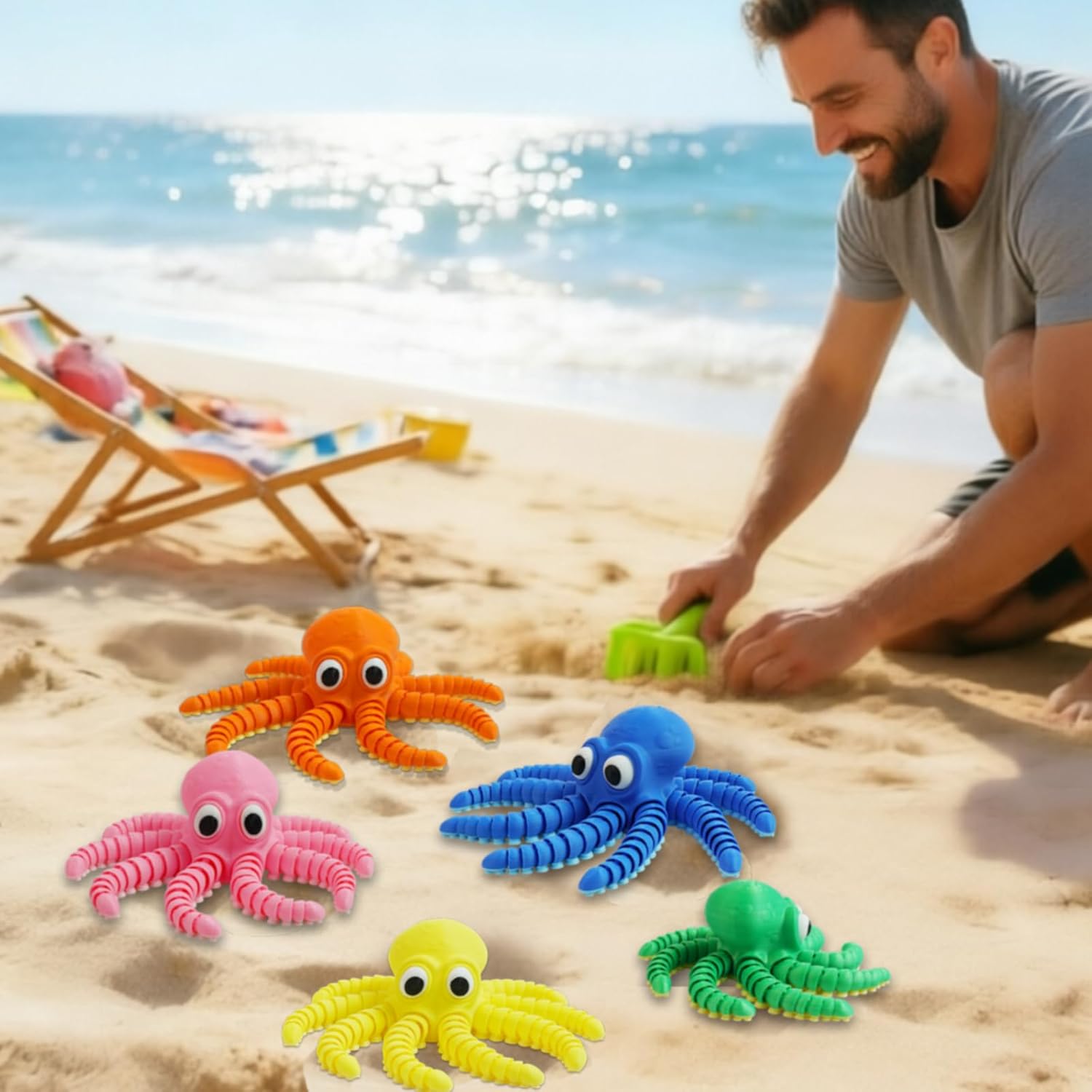 3D Printed Big-Eyed Octopus, 3D Printed Animals,3D Printed Sea Creatures for Stress Relief,Home Office Decor Executive Desk Fidget Toys (Pink)