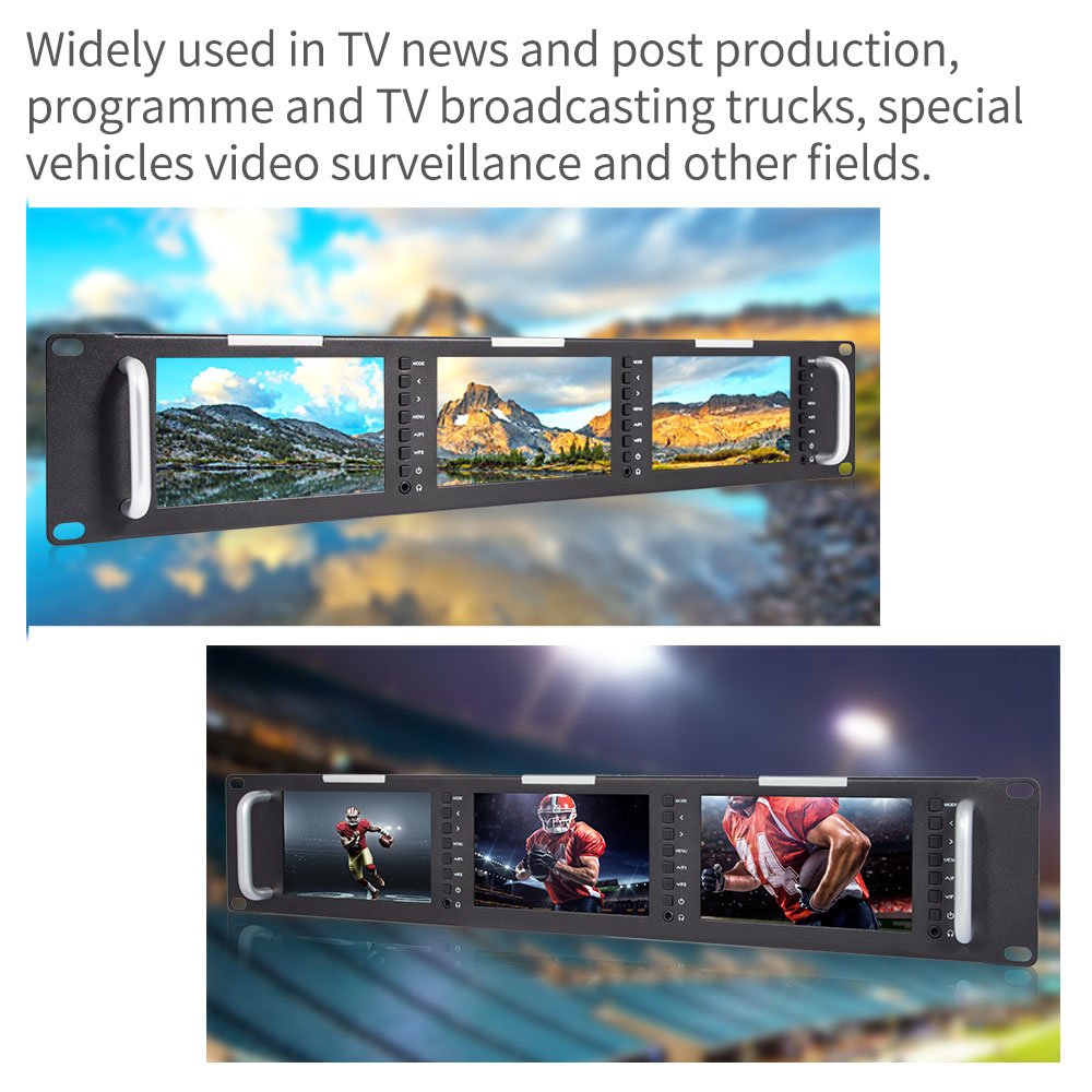 FEELWORLD T51 Triple 5 inch 2RU Broadcast SDI Rack Mount Monitor LCD 800×480 3G SDI HDMI AV Input and Output