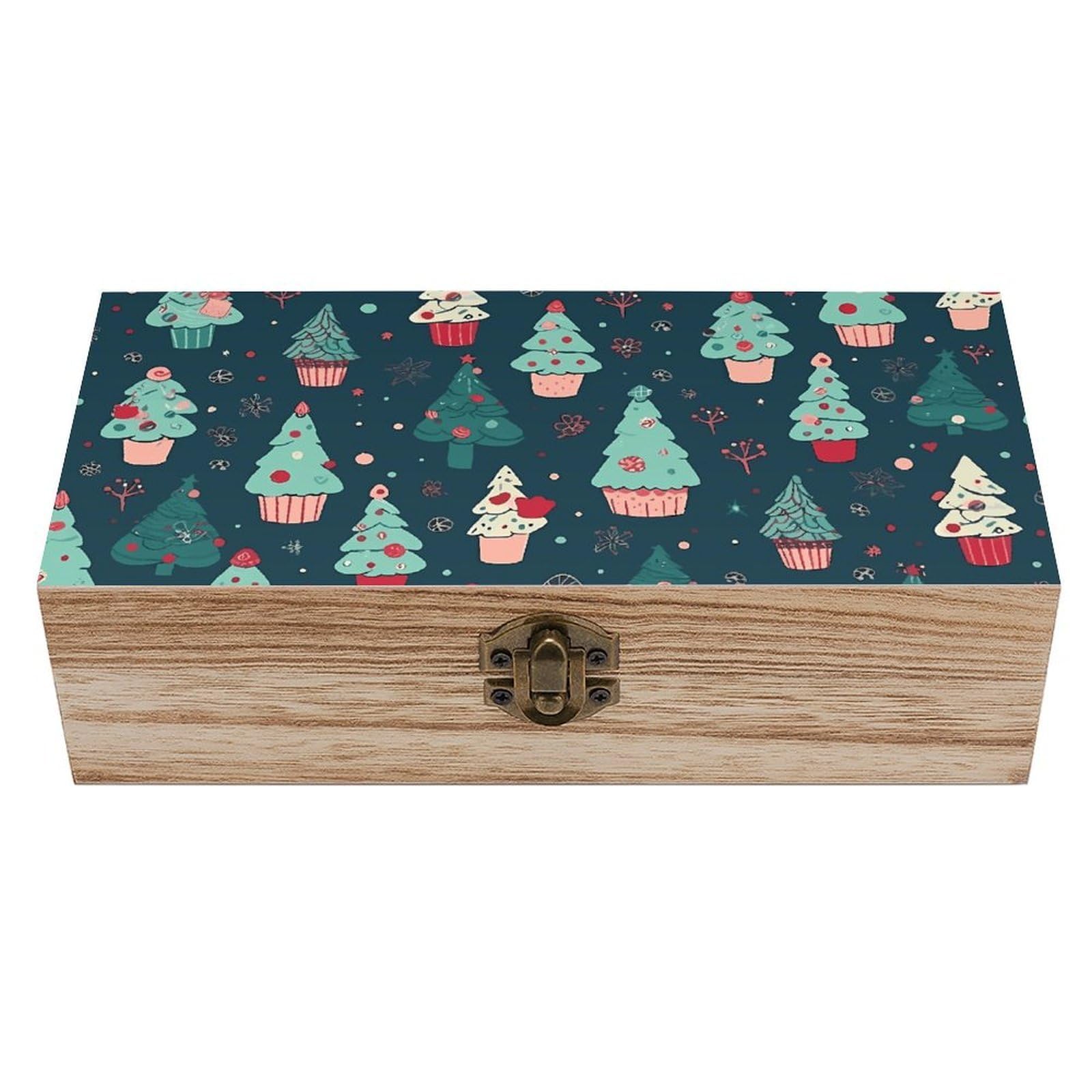 QMKFWT Wooden Jewelry Box Beautifully Keepsake Box Trinket Box Keepsake Storage Organizer Cupcakes Handmade Wooden Box for Storing Jewelry, Coins, Tartot Cards, Small Treasures