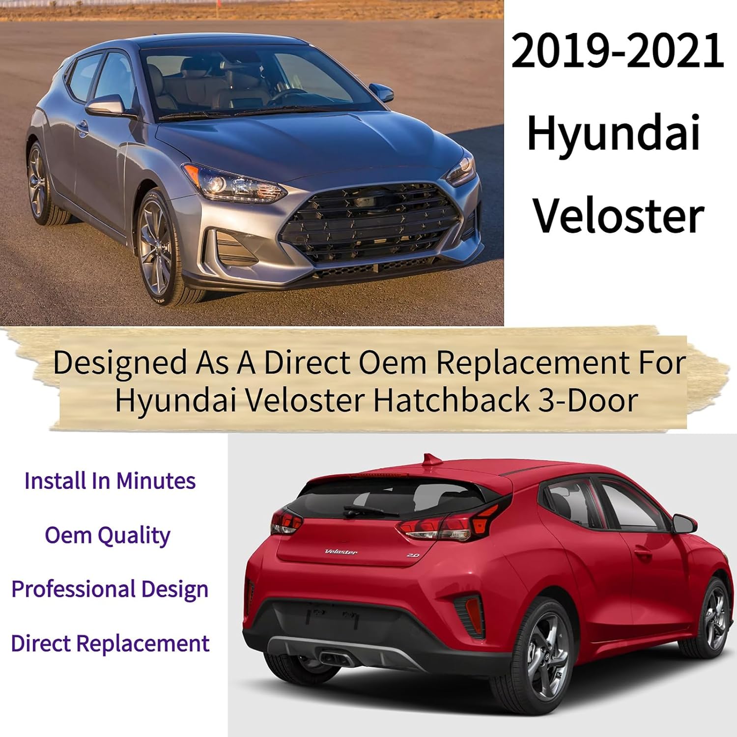 Rear Wiper Blade & Arm Replacement for Hyundai Veloster Hatchback 2019-2021 Exact Fit Base Premium Turbo R-Spec Ultimate Trims Rear Back Windshield Wiper Blade Set