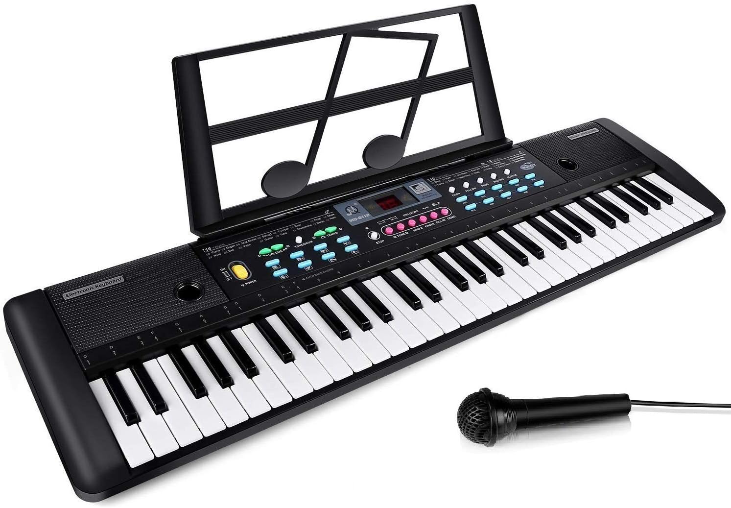 61 Keys Keyboard Piano, Electronic Digital Piano with Built-In Speaker, Microphone, Sheet Stand and Power Supply, Portable Keyboard Gift Teaching Toy for Beginners