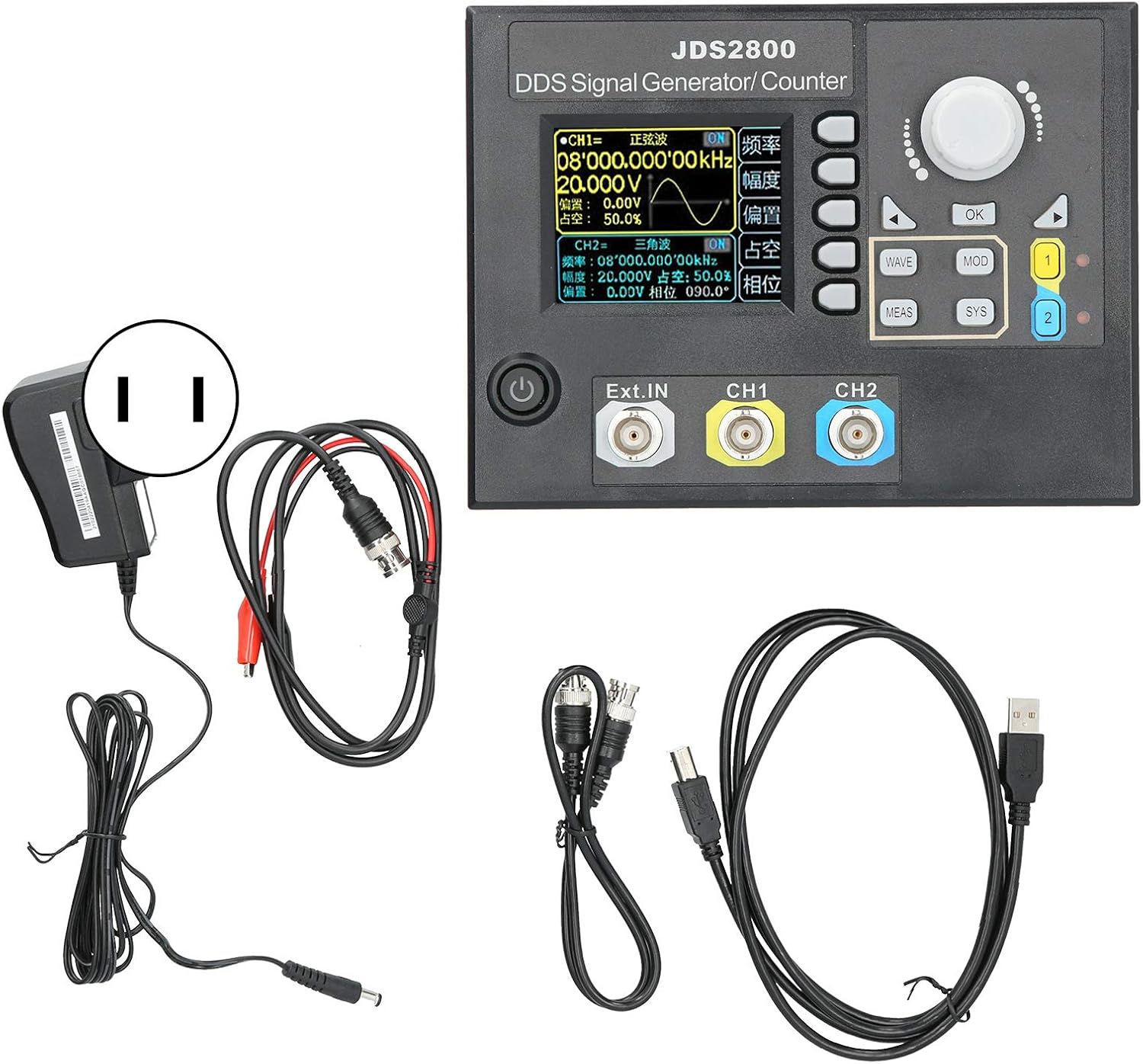 Eujgoov JDS2800-60MHz Function Generator 2.4in LCD DDS Channel Source AC100-240V(US plug)