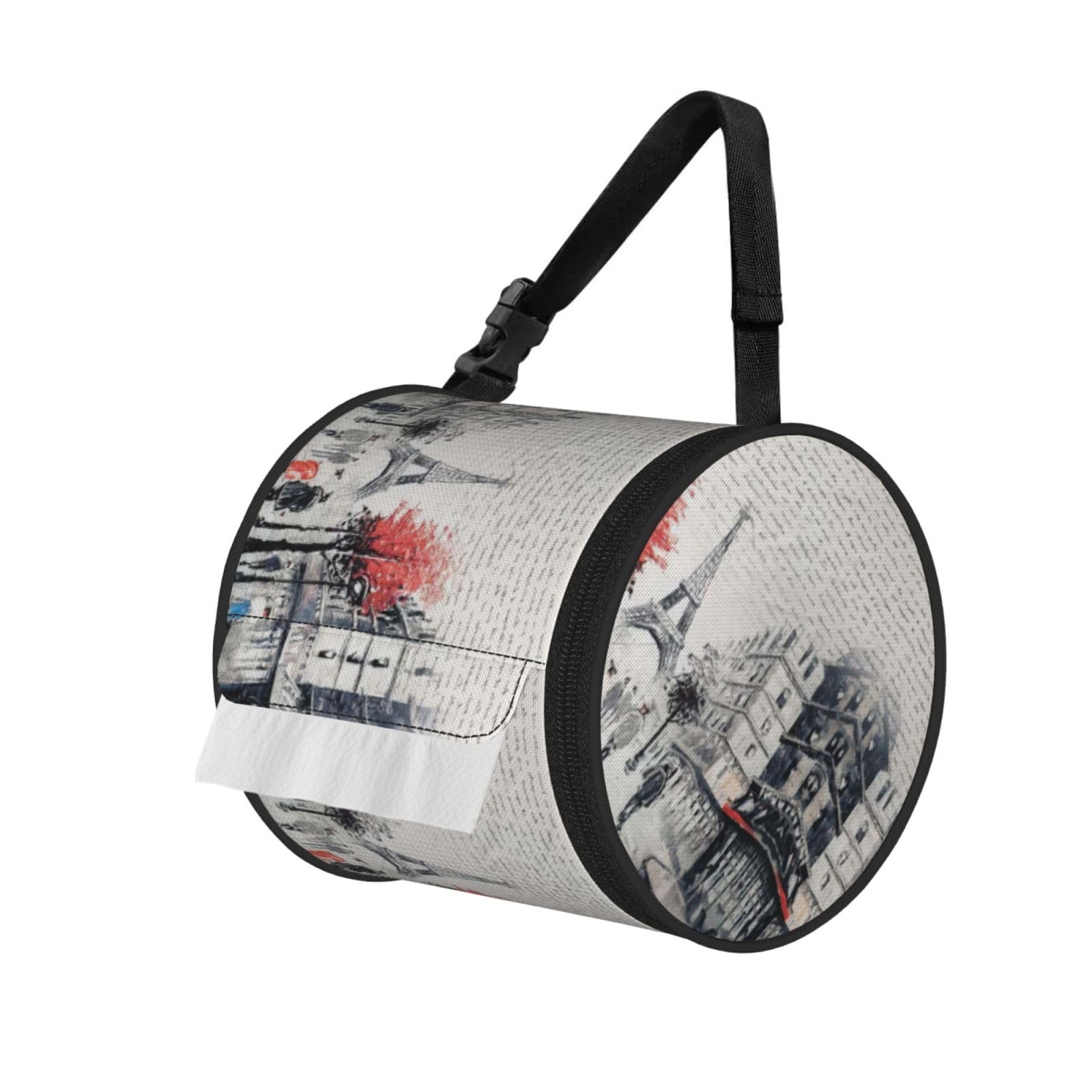 Paris Street Tower Painting Print Fashion Tissues Organizer Box, Hanging Tissue Holder For Purse Coins For Car Office Daily Outing
