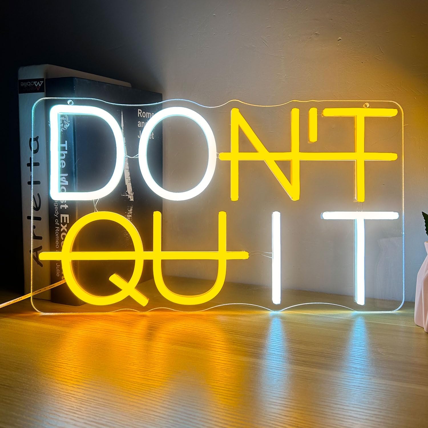 DON'T QUIT Neon Sign for Wall Decor, Led Neon Light Sign Party Decorations, Dimmable Led Light for Bedroom, Office, Gym, Man Cave, Gamer Room Decor, USB Powered, 15.7 * 9 in, Yellow/White