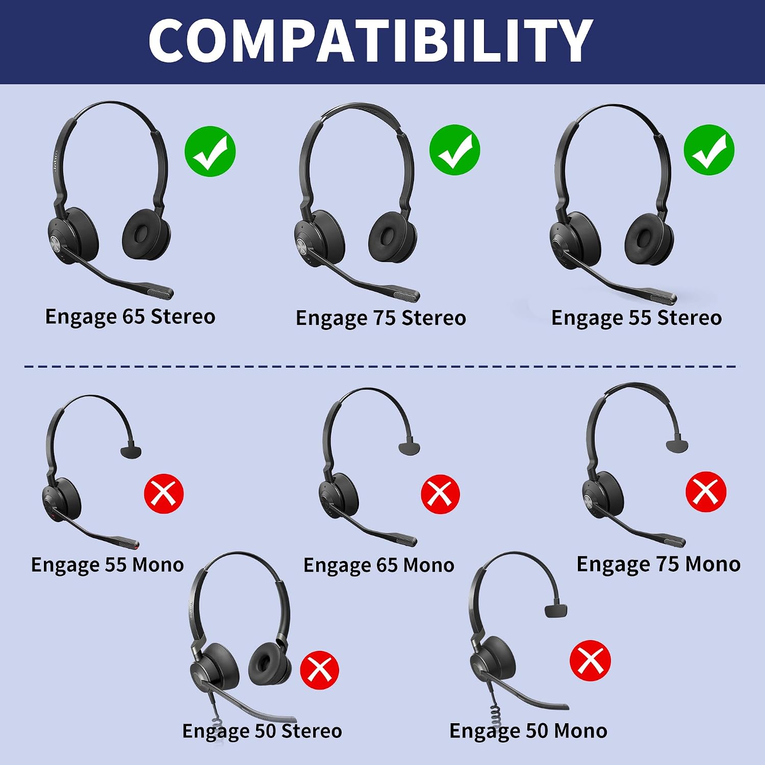 Jabra 🎋 Engage 【グリーン】 55/65/75 (ステレオバージョン) ヘッド