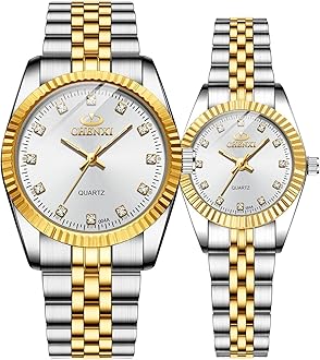 Swiss Brand Two Tone Watch Men Women Gold Silver Stainless Steel Waterproof Couple Watches