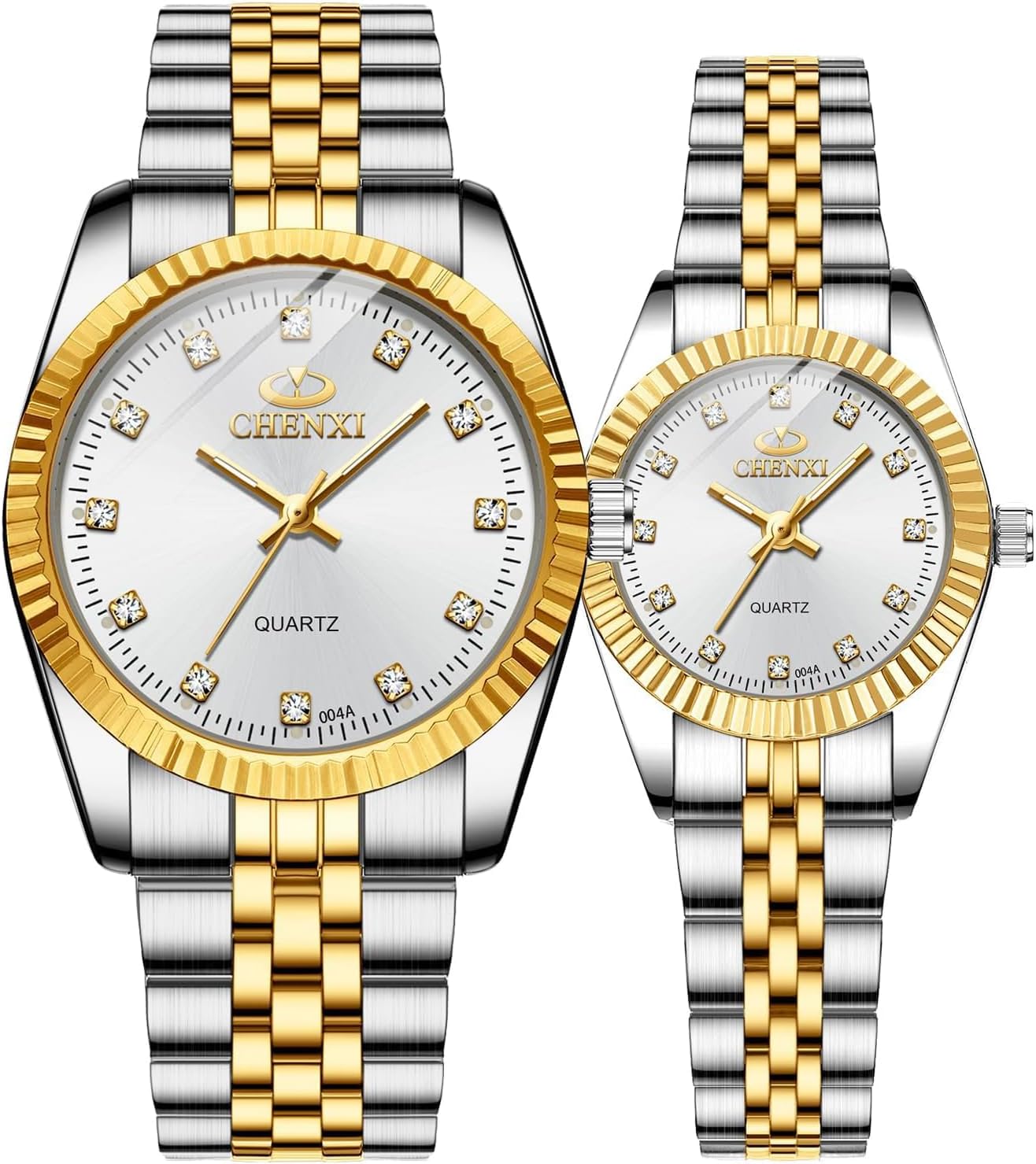 Swiss Brand Two Tone Watch Men Women Gold Silver Stainless Steel Waterproof Couple Watches