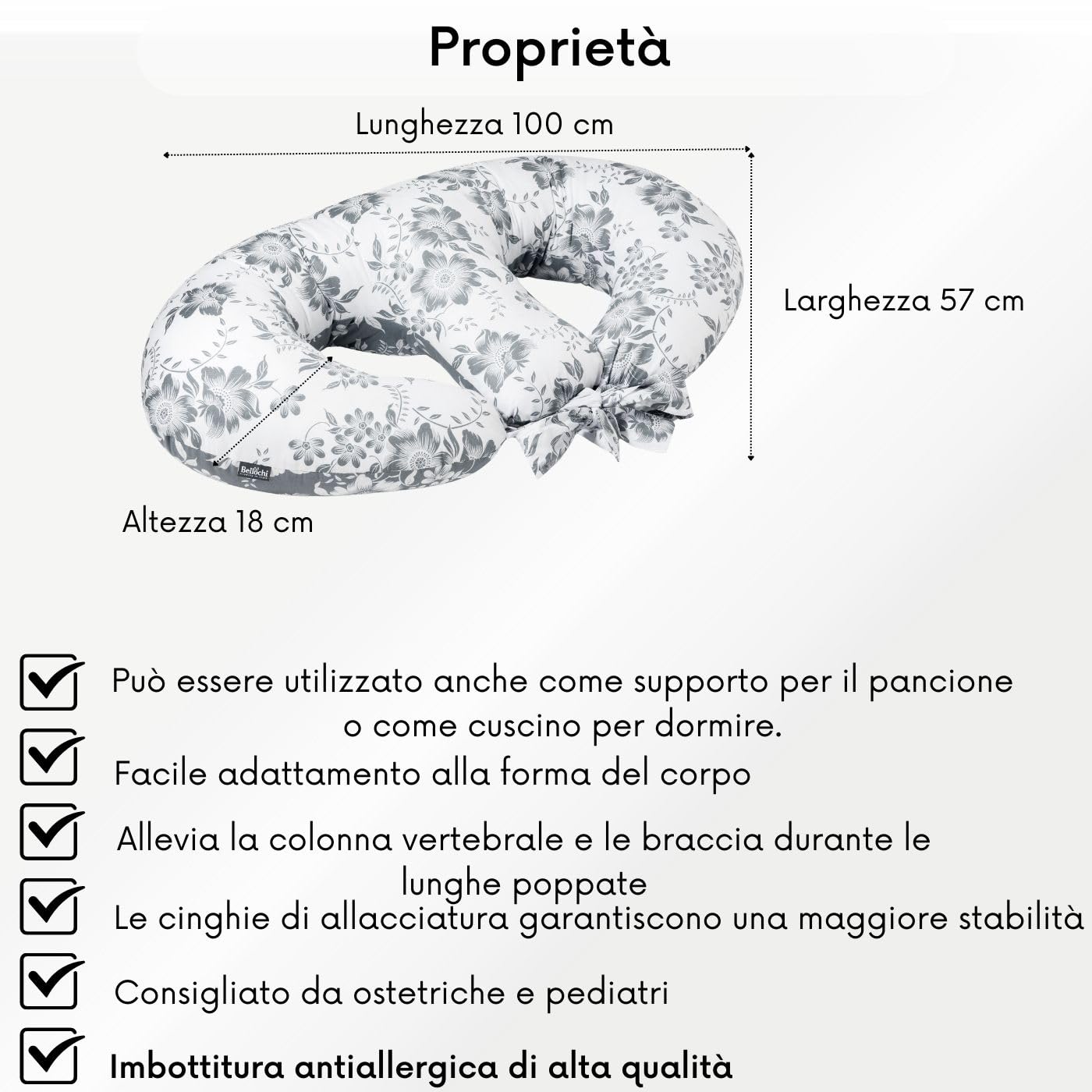 Bellochi Cuscino Allattamento Gemellare Cuscino da Allattamento con Fodera - Cuscino per Allattamento Multifunzionale di Cotone - Magnolia