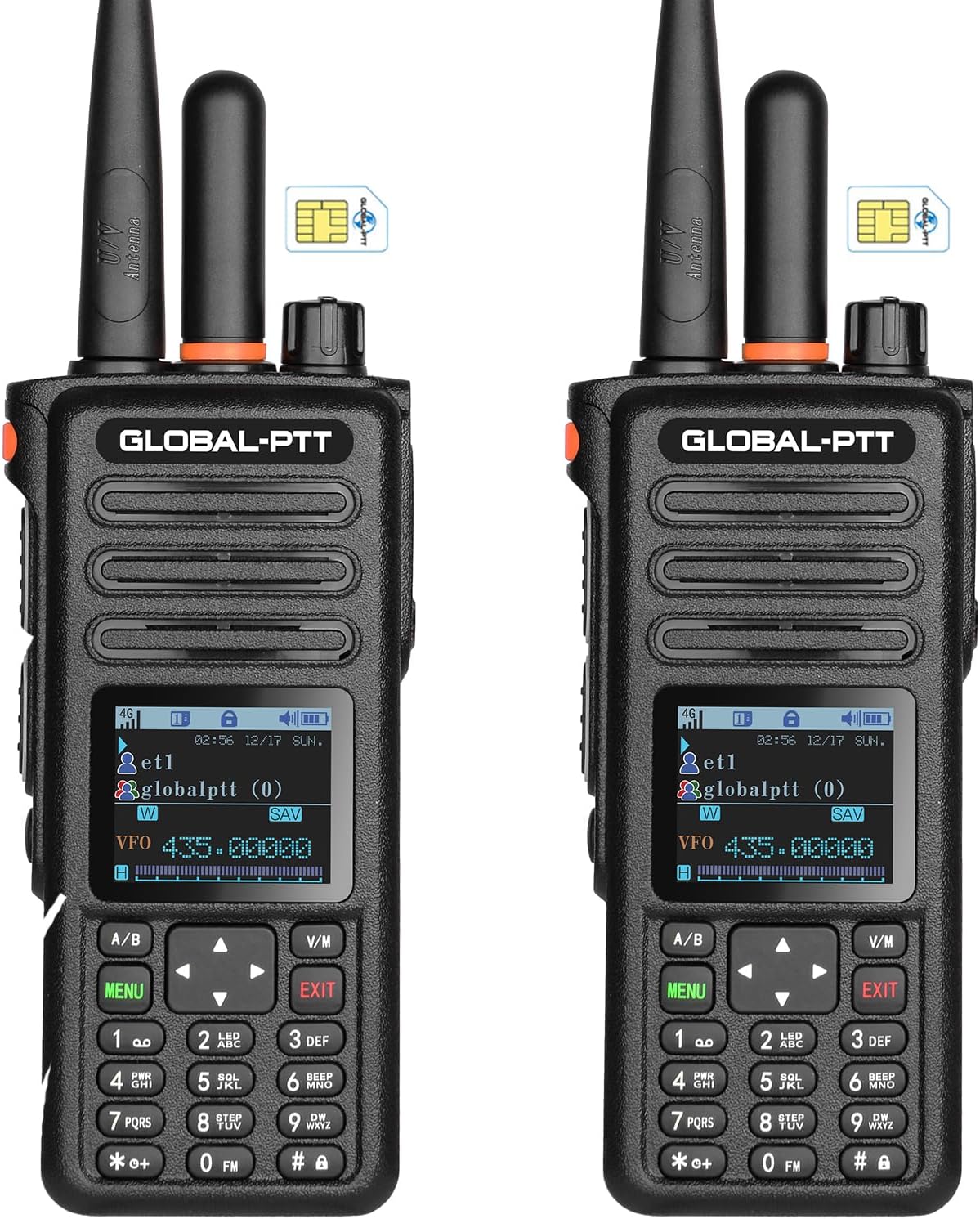 global-ptt G8plus PoC Radios + UHF Analog Walkie Talkie Two-Way Radio, Repeater Unlimited Range Nationwide Communication Bulit-in 1-Year Data Plan Sim Cards (Black)