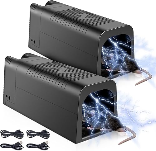 Paquete de 2 trampas eléctricas para ratones para matar en casa, trampa eléctrica recargable para ratas, sin tacto y reutilizables, para control de