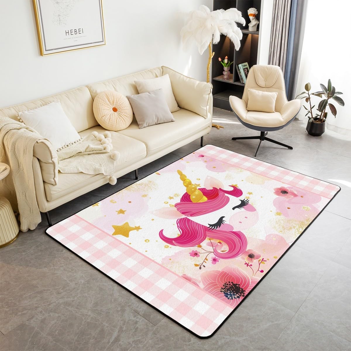 Castle Fairy Cartoon Dinosaur Astronaut Area Rug 3'x5' Cute Rocket Stars Hand Drawn Style Graffiti Indoor Floor Mat for Kids Boys Teens Lovely Rabbit Animals Dreamy Non Slip Rug for Bed