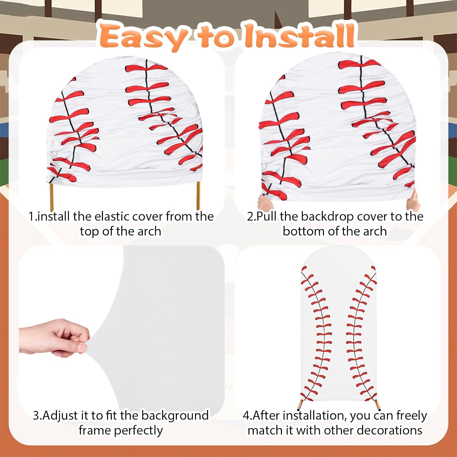 7.2 ft Baseball Party Arch Backdrop Cover Baseball Theme Arch Spandex Stretch Backdrop Stand Cover for Wedding Birthday Banquet Boys Girls Shower Ceremony Decoration