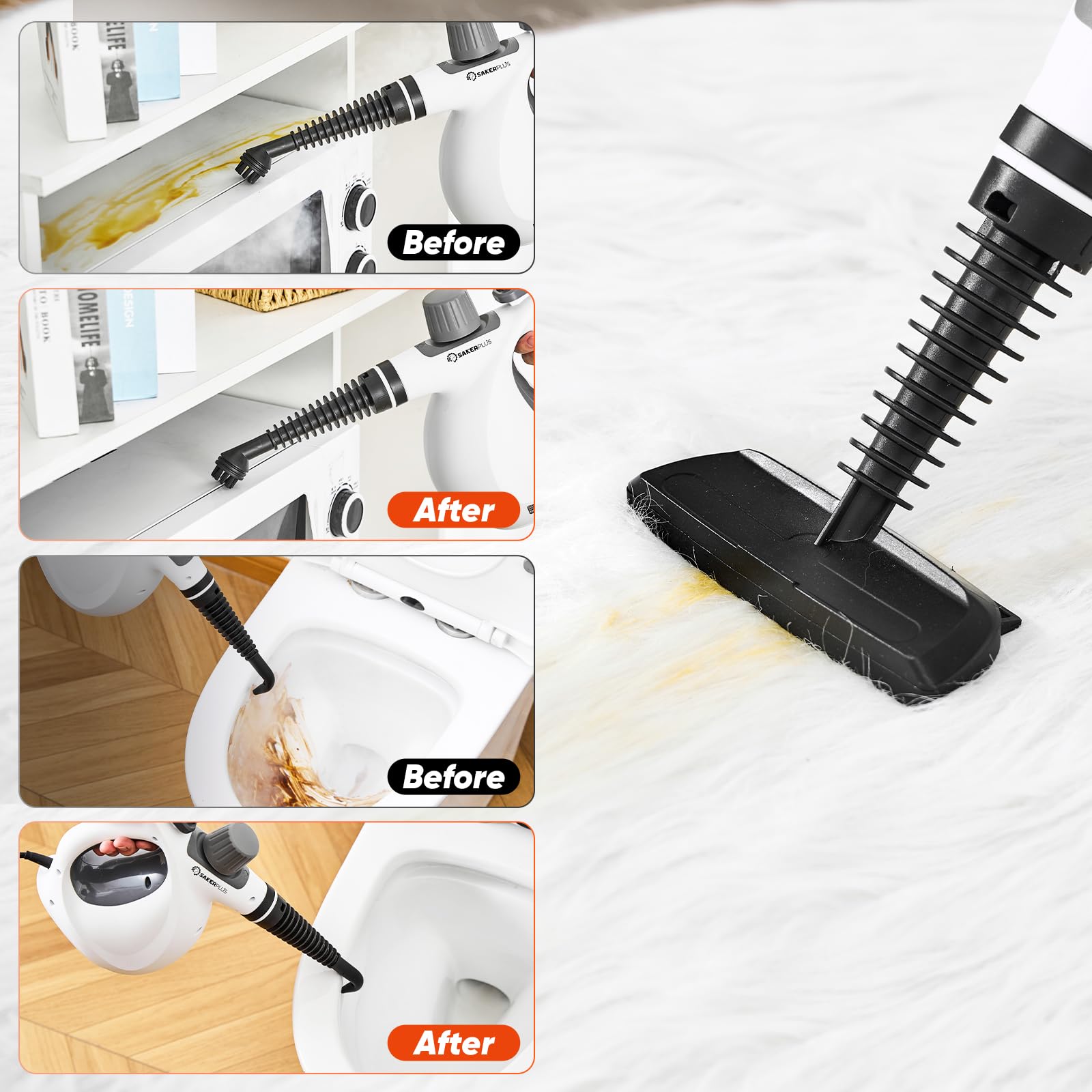 SakerPlus Dampfdesinfektionsreiniger, Handdampfer mit 9-teiligem Zubehör für die Reinigung von mehreren Oberflächen, natürliche Desinfektion für Küche, Boden (1 x Dampfreiniger-Kit)