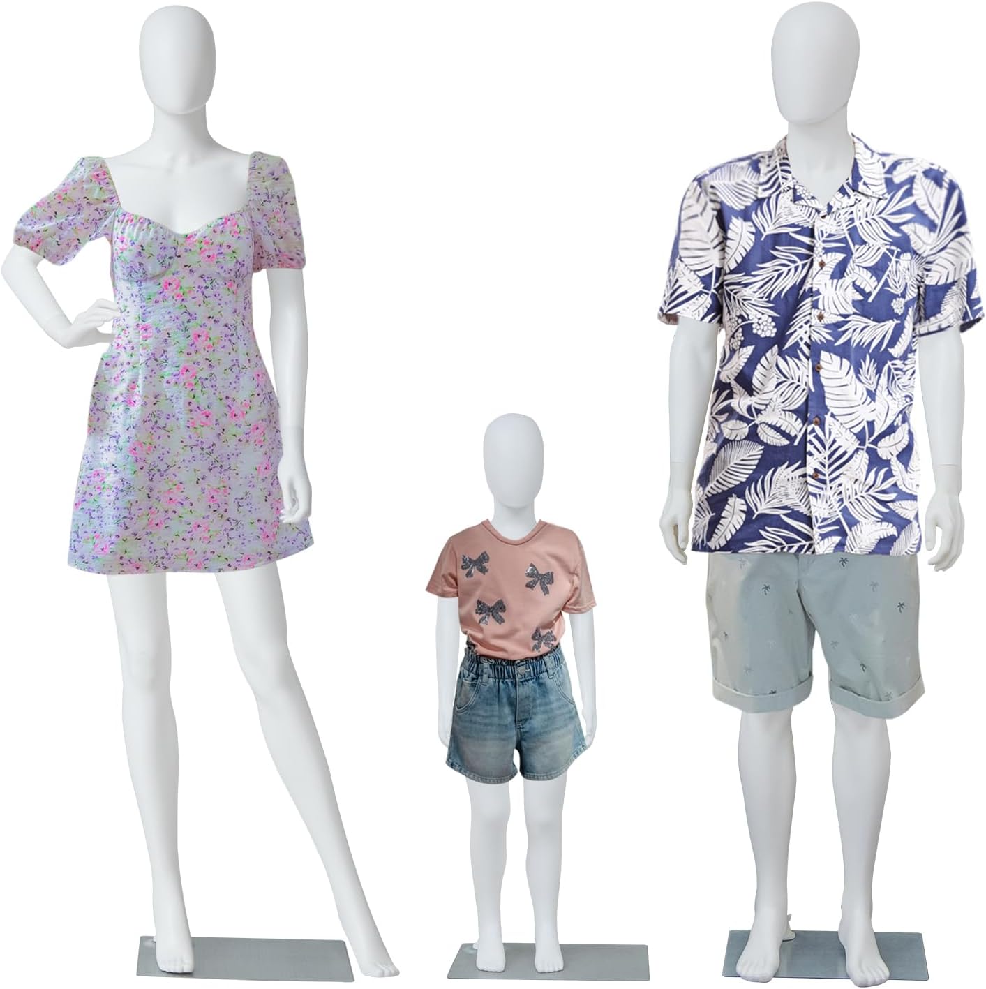 3 PCs Family Mannequin Full Body, Faceless Mannequin, Use with Parent-Child Clothing, Adjustable Plastic Mannequins with Metal Base for Retail Clothing Shops, Tailor Shop, Window Display