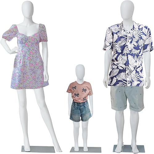 Maniquí familiar de cuerpo completo, maniquí sin rostro, uso con ropa de padres e hijos, maniquíes de plástico ajustables con base de metal para