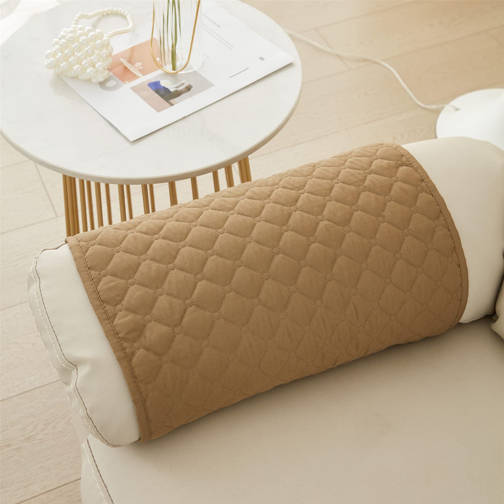 DEZYPZAM Housse D'Appui-Tête Et Accoudoirs Pour Fauteuil Inclinable - Protection Imperméable Chameau 1 Place (3 Pièces)
