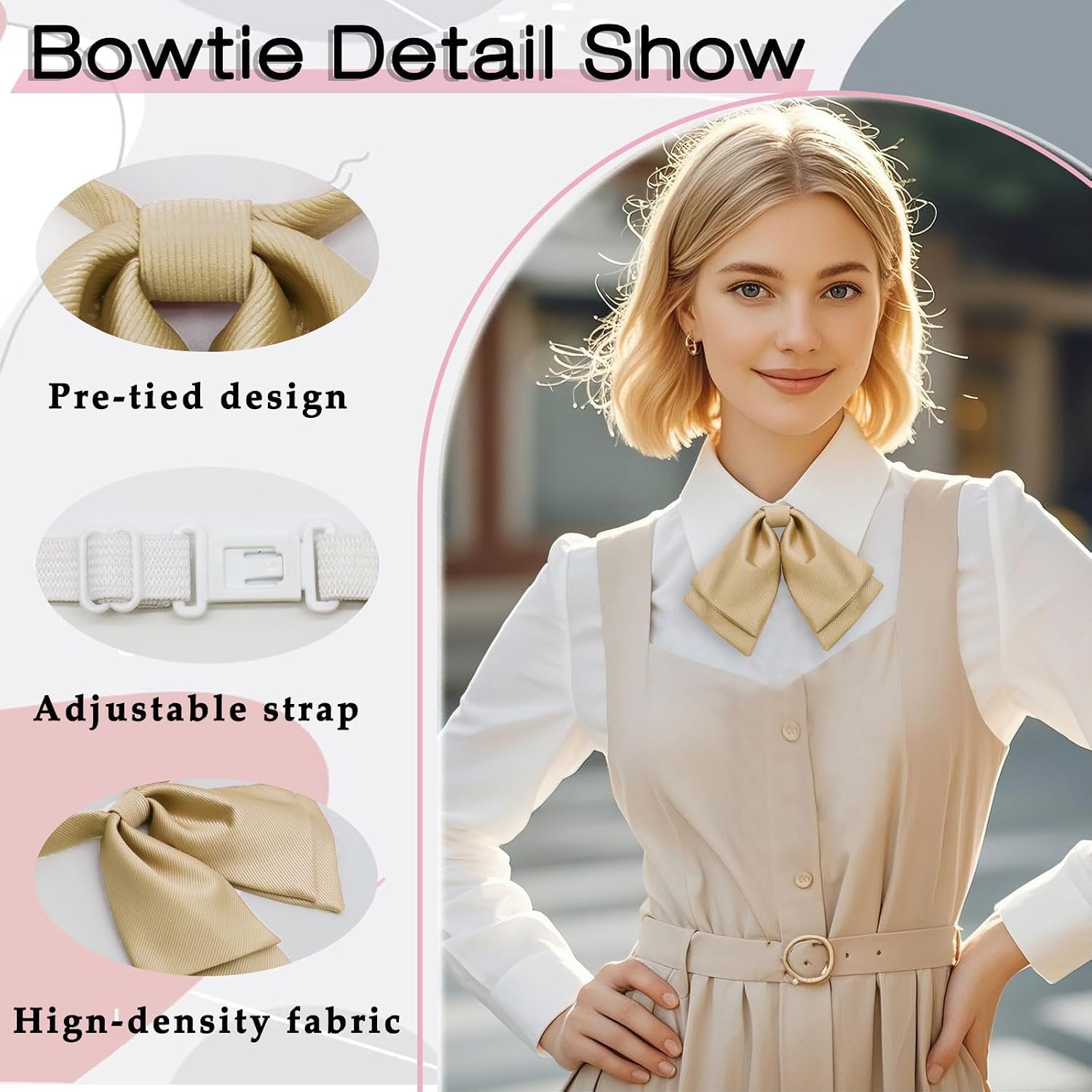 Bow Tie for Women, Womens Bow Tie Adjustable Pre-Tied Bowtie | Pre-tied bow tie, convenient buckle crisp polyester fabric, secure snap closure, cute for cosplay and daily