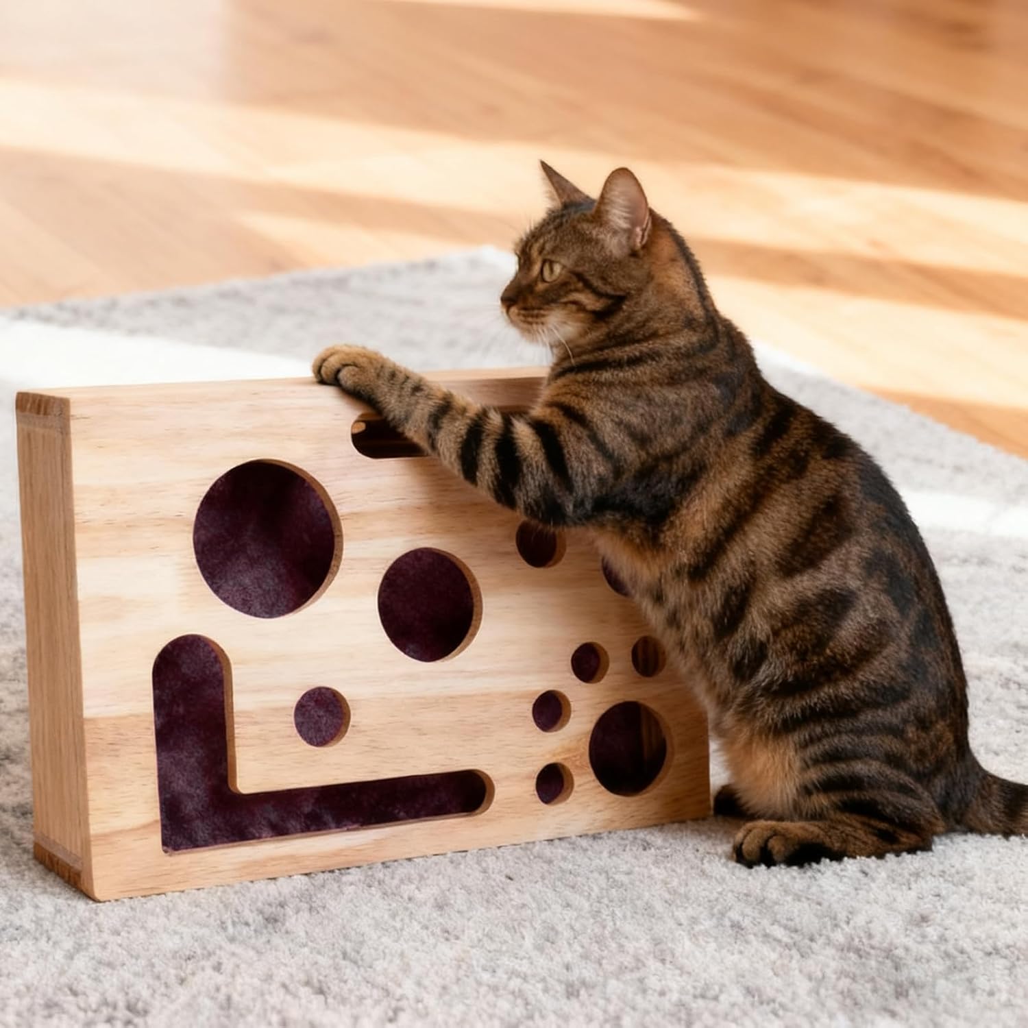 Cat Scratch Puzzle Box with Built-in Scratcher, Felt Maze Interactive Toy - Mental & Physical Enrichment for Indoor Cats