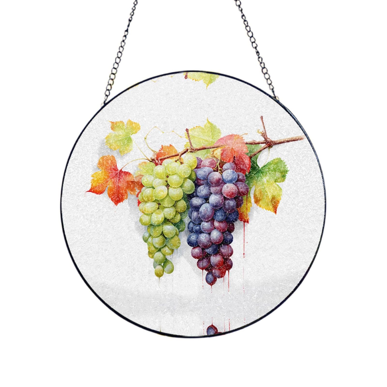 Phayah Two Bunches Of Grapes Print Stained Glass Window Hanging Sun Catchers Decoration Mother'S Day Birthday Gifts For Home Garden Porch 4in（10cm）