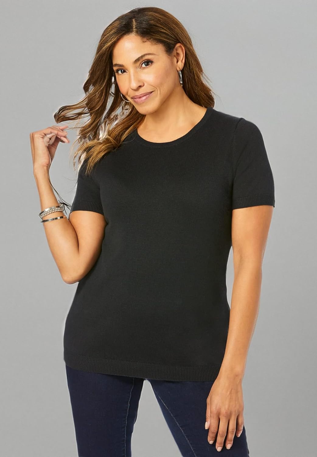 Jessica London Women's Plus Size Fine Gauge Crewneck Knit Shell