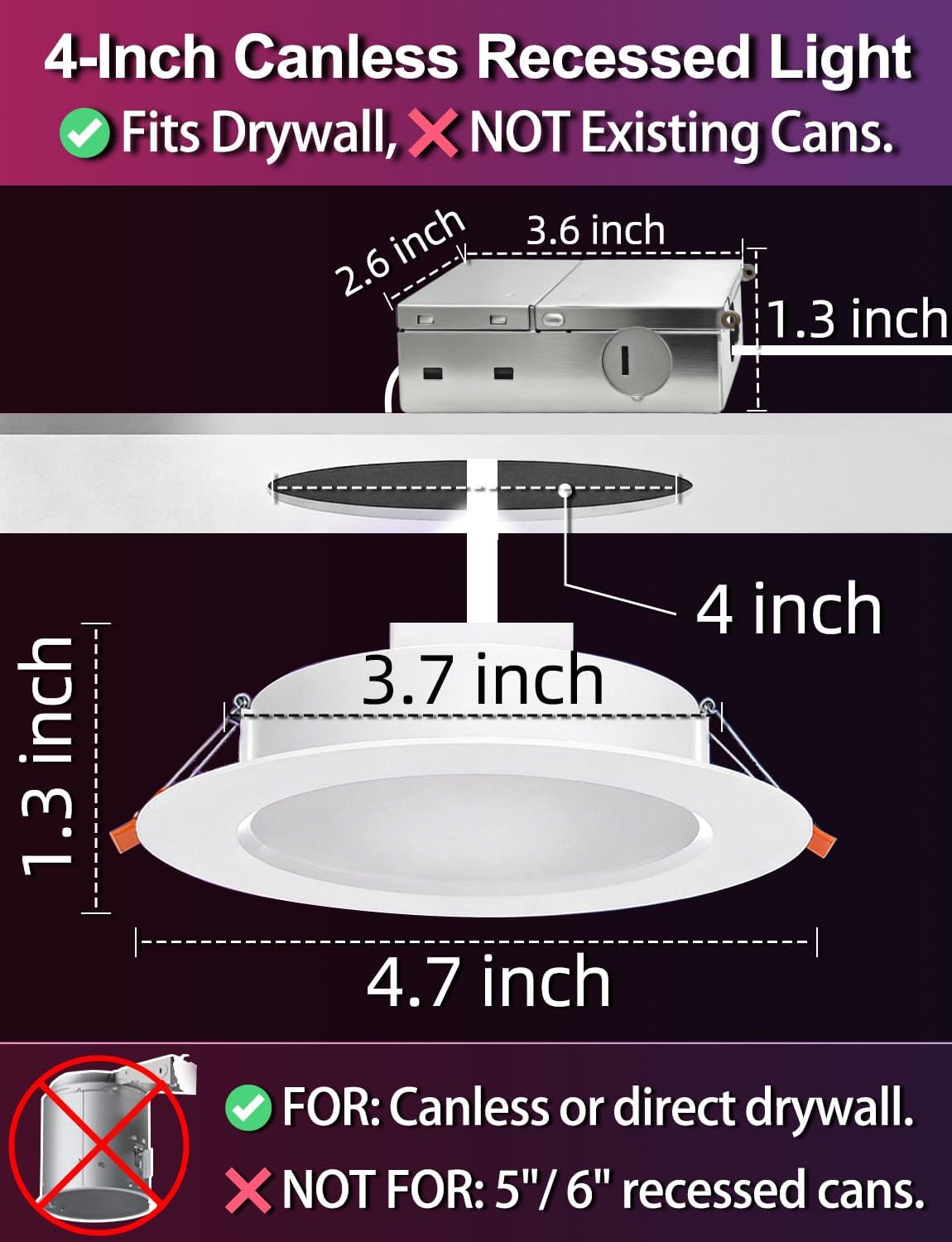 ILC 4 Inch LED Reccessed Downlights Compatible with Alexa (Hub Required), 10W, APP Controlled, RGB Color Changing, 2700K-6000K, 100W Equivalent, Recessed Ceiling Lights,Bluetooth MESH (6 Packs)