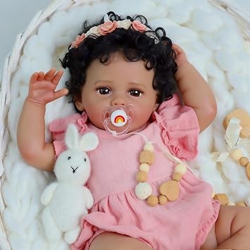 SCOM 18 Inch Reborn Baby Doll Black Girl - Realistic African American Newborn Girl Dolls, Real Lifelike Dolls with Soft Weighted Body, Poseable Real Baby Reborn Gift Toy for 3+ Years Old Kids