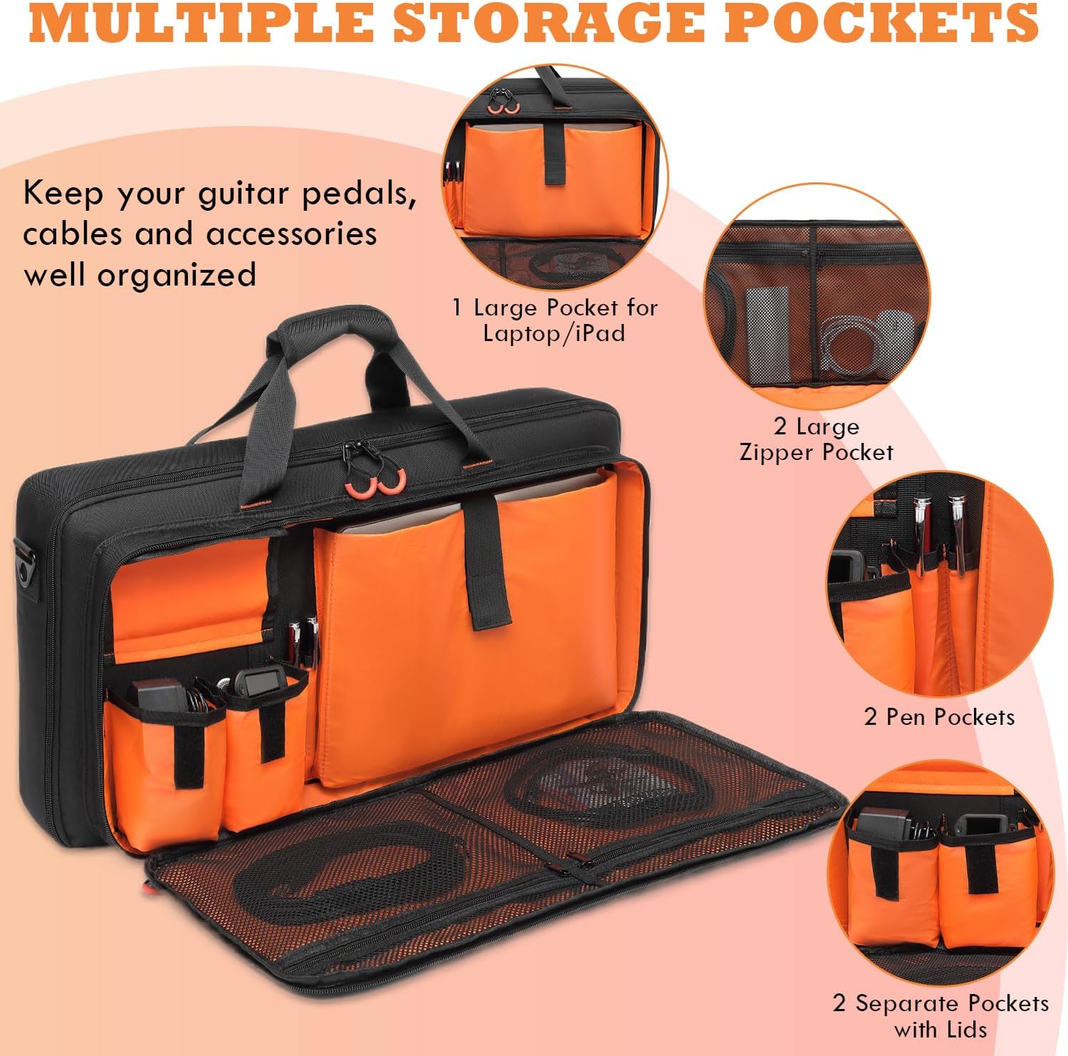 Carrying Bag Compatible with Boss ME-80 / ME-90 / GT-1000 / GX-100 Guitar Multi-effects Pedal, Guitar Pedal Board Case with Compartment for Guitar Cable or Other Accessories - Image 4