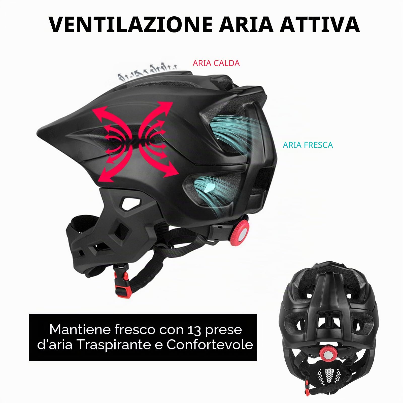 Casco integrale per bambini, casco da bicicletta per ragazze e ragazzi, casco integrale da motocross, per moto, mountain bike, ciclismo, casco integrale