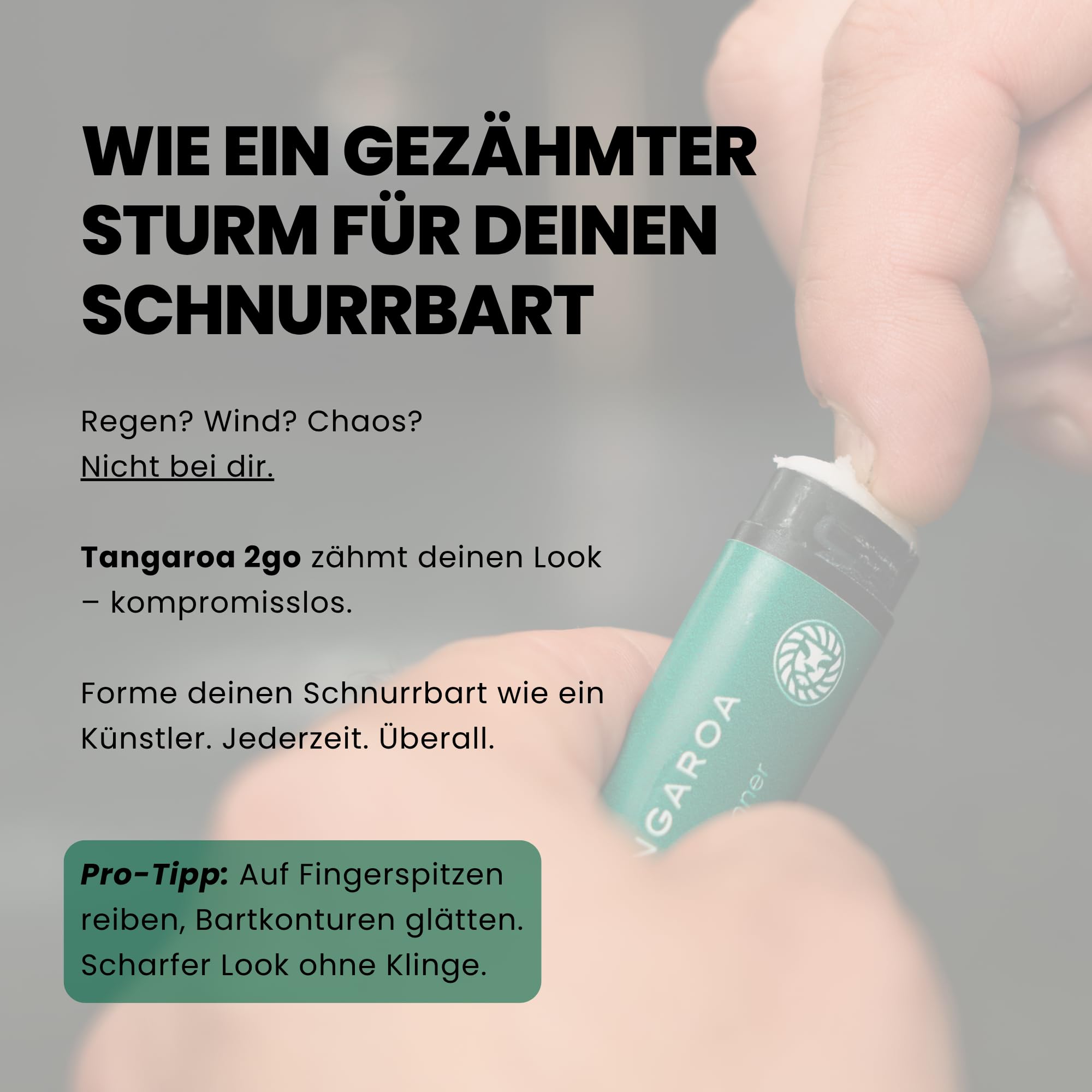 Tangaroa 2Go Schnurrbartwachs – 4,5 g – Mittlerer Halt – 100 % natürlich – Zitrusduft – Pocket Stick – Ohne Füllstoffe – Ohne Schnickschnack – Reisegröße – Hergestellt in Slowenien