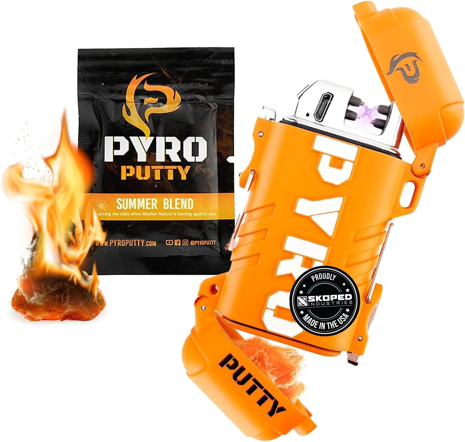 Pyro Putty Stow & Go ARC Electric Lighters Rechargeable: Fire Starter Survival Gear and Supplies, Windproof & Waterproof + 1 Single Use Summer Putty